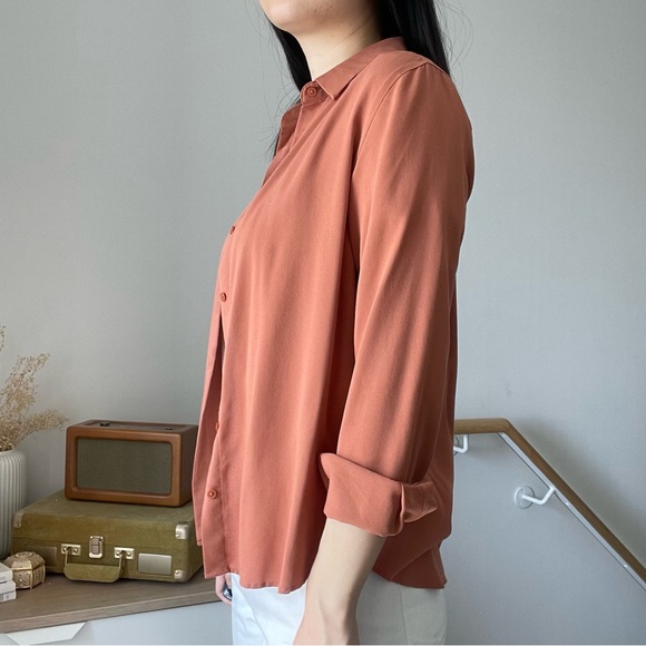 Uniqlo Rayon blouse in orange/coral size S - Picture 3 of 4